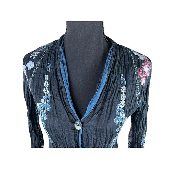 Citron Santa Monica Womens M Asian Floral cardigan Silk blend button up crinkle - Picture 2 of 7